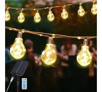 SALCAR Guirlande Solaire Extérieur en Corde de Chanvre Vintage, 10M 20 Ampoules LED Étanche, 8 Modes Guirlande Lumineuse Exterieur pour Arbre Terrasse Cour Maison Décoration Mariage, Blanc Chaud