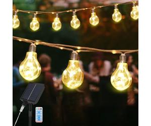 SALCAR Guirlande Solaire Extérieur en Corde de Chanvre Vintage, 10M 20 Ampoules LED Étanche, 8 Modes Guirlande Lumineuse Exterieur pour Arbre Terrasse Cour Maison Décoration Mariage, Blanc Chaud