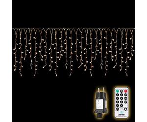 SALCAR Guirlande Stalactite Exterieur avec Télécommande, 5M 200 LED Rideau Lumineux Noel vec 8 Modes, IP44 étanche Guirlande Lumineuse Exterieur pour Fenêtre, Balcon, Jardin, Toit, Blanc Chaud
