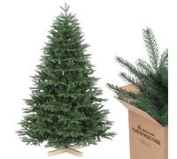 SALCAR Sapin de Noël Artificiel Nordmann de 180 cm avec Support en Bois, éléments moulés par Injection réalistes en polyéthylène et PVC, 1,8 m (diamètre 122 cm)