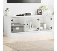 ""SALE 2025""Armoire Basse Télé - Meuble TV avec portes en verre blanc 102x37x42 cm,23 Kg 4138
