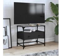 ""SALE 2025""Armoire Basse Télé - Meuble TV et dessus en verre noir 60x35x51 cm - bois d'ingénierie,14,45 Kg 3294