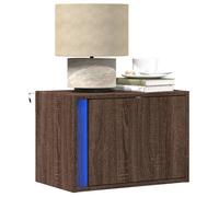 ""SALE 2025""Armoire de Nuit suspendues - Tables de chevet murales avec lumières LED - Lot de 2 - Chêne marron - 16 8 Kg 3805