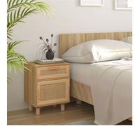 ""SALE 2025""Armoire de Nuit - Table de chevet Marron - Bois de pin massif et rotin naturel,9,25 Kg 1625