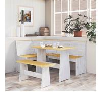 ""SALE 2025""Banc d'entrée - Banc d'angle REINE 151 cm - Marron miel - et blanc bois pin solide,29,3 Kg 1655