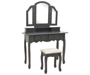 ""SALE 2025""Coiffeuse meuble moderne à femmes - Ensemble de coiffeuse avec tabouret Gris 100x40x146cm Paulownia,24,85 Kg 9351