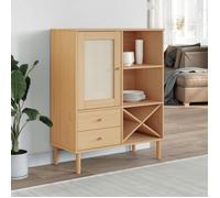 ""SALE 2025""Meuble bas bahut vaisselier - Buffet SENJA aspect rotin marron 90x40x112cm - Bois massif de pin 28 9 Kg 4861