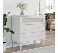 ""SALE 2025""Meuble bas bahut vaisselier - Commode SENJA aspect de rotin blanc bois de pin solide,20,1 Kg 3049