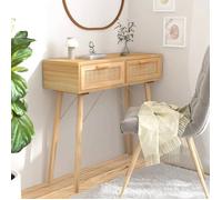 ""SALE 2025""Table console - Table d’appoint Scandinave - Marron 80x30x75 cm Bois massif pin /rotin naturel,12,35 Kg 7198