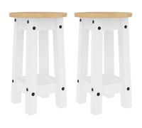 ""SALE 2025""Tabourets de bar lot de 2 blanc bois massif de pin - pour Cuisine, Salon, Café Chill329104