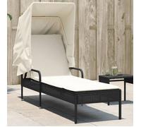 ""SALE 2025""Transat/Chaise longue avec auvent noir résine tressée - 62x200x130 cm 18 2 Kg 7310