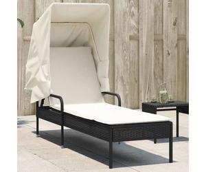 ""SALE 2025""Transat/Chaise longue avec auvent noir résine tressée - 62x200x130 cm 18 2 Kg 7310