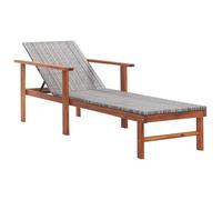 ""SALE 2025""Transat/Chaise longue Résine tressée et - Bois d'acacia massif Gris - 200x55x56 cm,15,6 Kg 3678