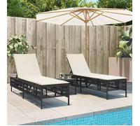 ""SALE 2025""Transat/Chaises longues - lot de 2 - avec table noir résine tressée - 198x55x39 cm,29 Kg 6213