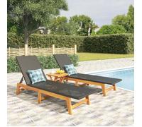 ""SALE 2025""Transat/Chaises longues - lot de 2 - noir/marron résine tressée/bois acacia - 200x54x87 cm,26 Kg 9544