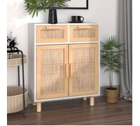 ""SALE 2026"" Armoire/Cabinet à tiroirs Blanc - Buffet Blanc 60x30x75cm - bois de pin massif et rotin naturel PRO171924615