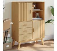 ""SALE 2026"" Armoire/Cabinet à tiroirs Brun - Buffet haut OLDEN marron 85x43x125cm - bois massif de pin PRO864874474