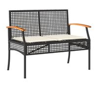 ""SALE 2026""Banc arrière-cour/ Banc de jardin - avec coussin noir - Résine tressée et acacia 9 Kg 2762821