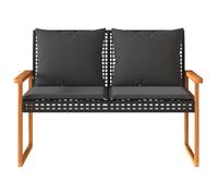 ""Sale 2026"" Banc de jardin - BURKE - Banquette balcon - avec coussin - noir résine tressée et acacia BB428