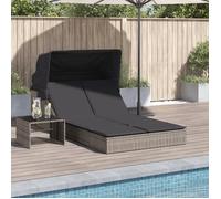 ""SALE 2026"" Chaise longue terrasse Gris - Chaise longue double et auvent et coussins gris résine tressée PRO607531798