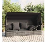 ""SALE 2026"" Chaise longue terrasse Gris - Lit de salon d'extérieur toit et coussins Gris Résine tressée PRO992332115