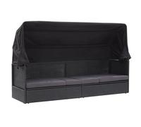 ""SALE 2026"" Chaise longue terrasse Noir - Lit-canapé d'extérieur avec auvent Résine tressée Noir PRO496633777
