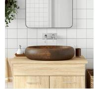 ""SALE 2026"" Évier/lavabo pour cuisine/salle de bain Brun - Vasque à poser marron ovale 59x40x15cm céramique PRO927864827