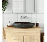""SALE 2026"" Évier/lavabo pour cuisine/salle de bain Gris - Vasque à poser gris et noir ovale 59x40x14cm céramique PRO745092365