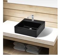 ""SALE 2026"" Évier/lavabo pour cuisine/salle de bain Noir - Vasque rectangulaire à trou Noir en céramique pour salle de bain PRO9267