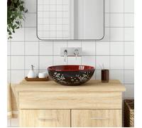 ""SALE 2026"" Évier/lavabo pour cuisine/salle de bain Rouge - Vasque à poser noir et rouge rond Φ41x14cm céramique PRO827141140