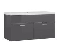 ""SALE 2026""Meuble bas Grande Capacité/Meuble sous Vasque Gris - Armoire d'évier et lavabo intégré Gris brillant Bois ingénierie 36.7