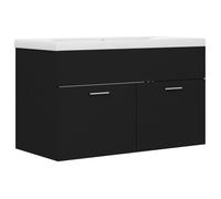 ""SALE 2026""Meuble bas Grande Capacité/Meuble sous Vasque Noir - Armoire d'évier avec lavabo intégré Noir Aggloméré 32.12 Kg 491476