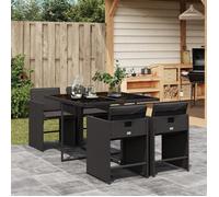 ""SALE 2026"" meuble d'extérieur arrière-cour, terrasse Noir - Ensemble à manger de jardin coussins 5pcs Noir Résine tressée PRO42378