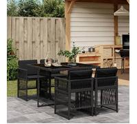 ""SALE 2026"" meuble d'extérieur arrière-cour, terrasse Noir - Ensemble à manger de jardin coussins 5pcs Noir Résine tressée PRO41405