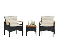 ""SALE 2026"" meuble d'extérieur arrière-cour, terrasse Noir - Salon de jardin 3 pcs avec coussins noir résine tressée PRO406445896