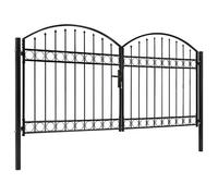 ""SALE 2026"" Portail de jardin Noir - Portillon double porte avec dessus arqué Acier 300x125cm Noir PRO680973268