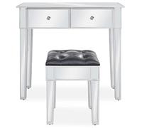 ""SALE 2026""Table de Maquillage durable Argent - Coiffeuse miroir avec tabouret MDF et verre 22 Kg 935344