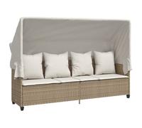 ""SALE 2026""Transat de soleil/plage - Chaise longue avec auvent et coussins beige - Résine tressée,204x75x140cm 25 Kg 1445332