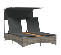""SALE 2026""Transat de soleil/plage - Chaise longue double et auvent et coussins gris - Résine tressée,136x202x140cm 30.6 Kg 7290748