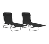 ""SALE 2026""Transat de soleil/plage - Chaises longues pliables lot de 2 noir textilène et acier,135x54,5x87cm 8.32 Kg 9586607