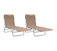 ""SALE 2026""Transat de soleil/plage - Chaises longues pliables lot de 2 taupe textilène et acier,135x54,5x87cm 8.32 Kg 2705485