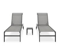 ""SALE 2026""Transat de soleil/plage Gris - Chaises longues lot de 2 avec table Textilène et acier,208,5x73x38cm 29.43 Kg 679529