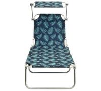 ""SALE 2026""Transat de soleil/plage Vert - Chaise longue pliable avec auvent acier motif de feuilles,189x58x27cm 5.45 Kg 960551