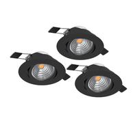 Eglo Set de 3 spots encastrés Saliceto, dimmables, ronds en aluminium noir, lumière blanc neutre, Ø 8,8 cm