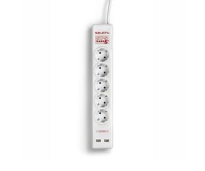 SALICRU Multiprises Parafoudre SPS.SAFE 5+ Blanc 5 prises Shuko/FR 12kA câble: 1,5 m fixation murale 2 USB Protection enfant 680BA000002