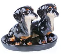 Saliere et poivriere Chien Teckel Figurine Statue ceramique avec Un Plat Noir