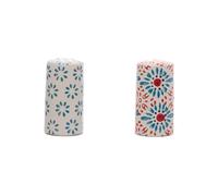 Salière et poivrière en céramique multicolore, lot de 2, motifs rouges et bleus - Chehoma, Bohemian - 4x4x7 cm