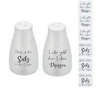 Salière et Poivrière Ensemble Cadeau de Mariage avec 6 Autocollants Sel Poivre,Petite Salieres et Poivrieres pour Cadeaux de Mariage,Pendaison pour Les Déplacements,Le Camping-car,Le Barbecue