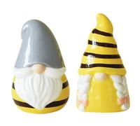 Salière et poivrière Gnome, mini salière et poivrière, lot de 2 jolis nains - Relief en céramique de tournesol d'abeille fabriqué à la main, en boîte (série Bee Garden)