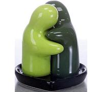Salière et Poivrière - les amoureux - verts clair et jaune - avec un plat noir